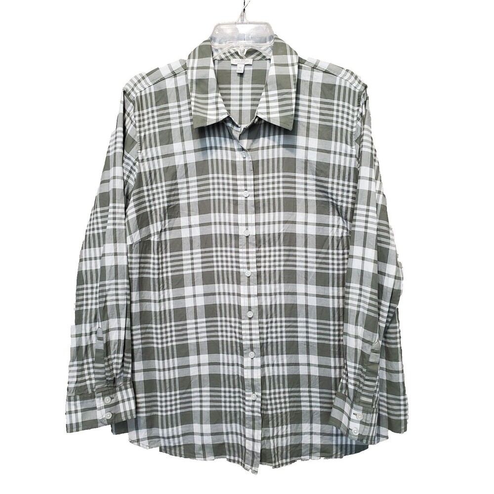 Talbots Plus Green Plaid Cotton Button-Up Tunic Size 1X